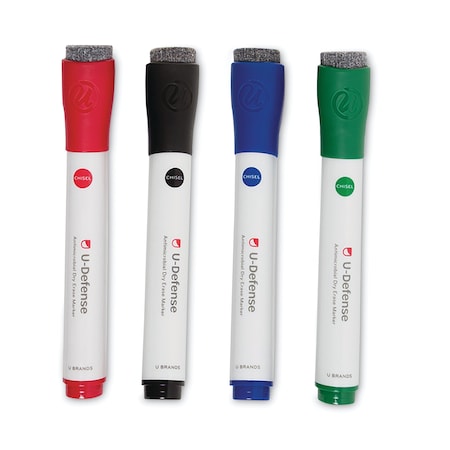 U-Defense Antimicrobial Dry-Erase Markers, Medium Bullet Tip, Assorted Colors, 24PK